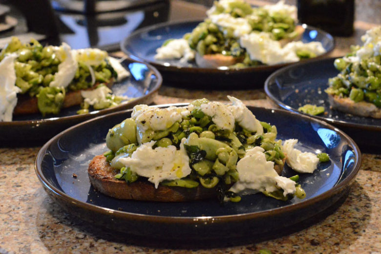 Fresh peas and broad beans on toast heaven on a plate