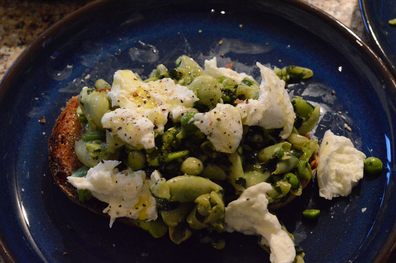 Fresh peas and broad beans on toast heaven on a plate