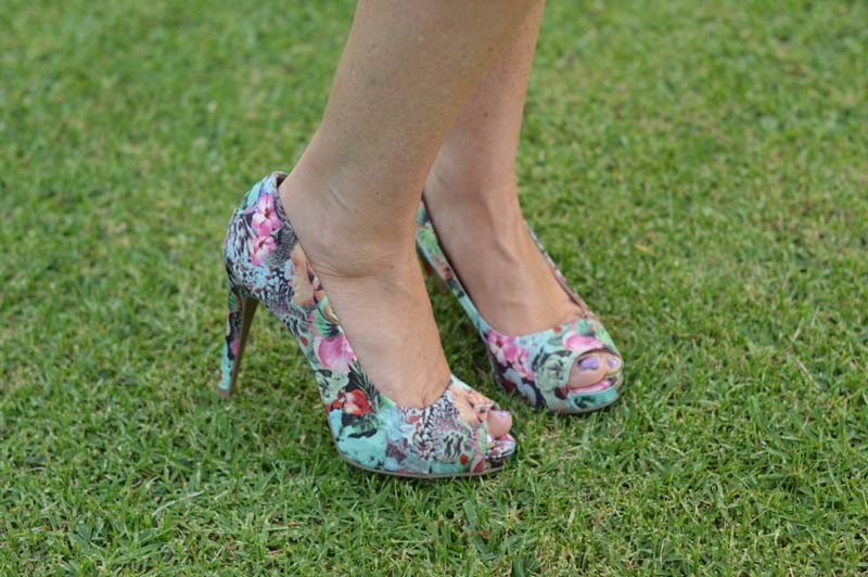 Floral peep-toe heels
