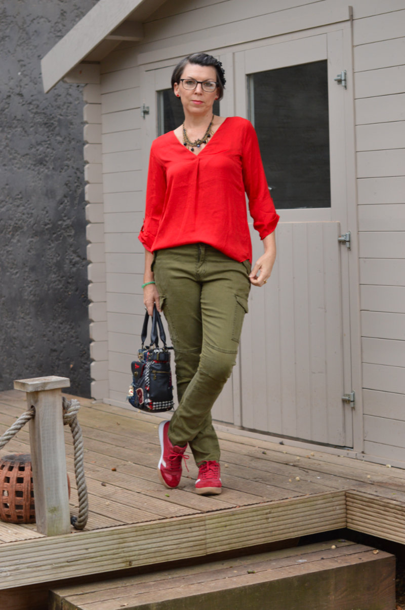 red and khaki