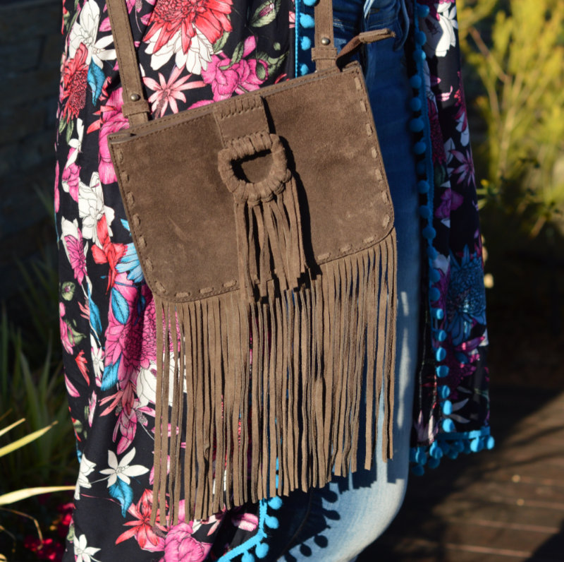 Massimu Dutti suede fringed handbag