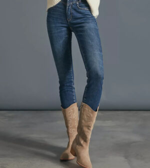 Anthropologie high rise faux suede trimmed skinny jeans